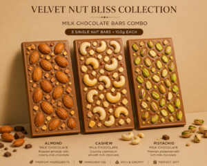 Velvet Nut Bliss Collection – Milk Chocolate Combo (3 Bars)